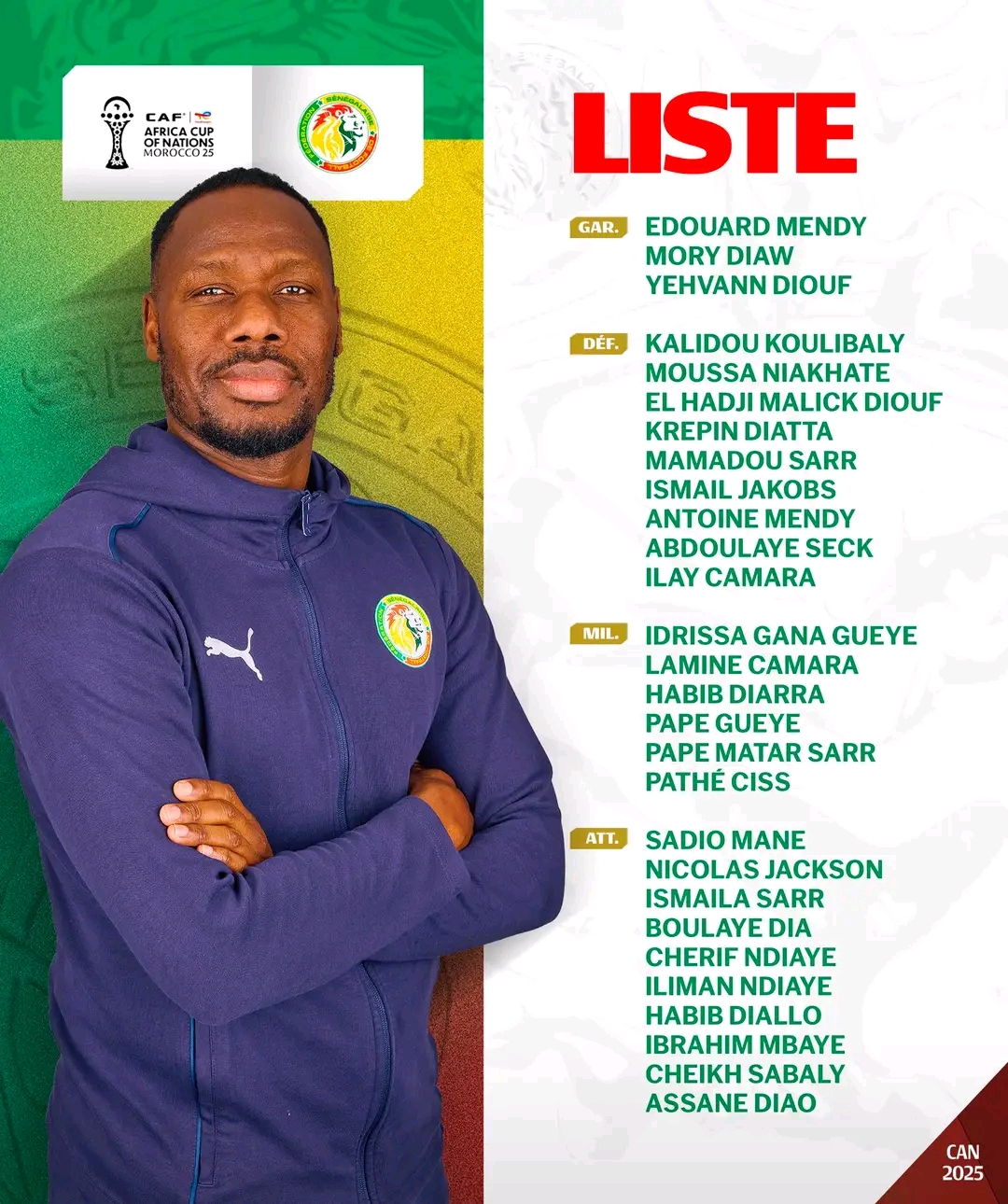 CAN 2025 : Pape Thiaw publie une liste de 28 joueurs, Assane Diao et Habib Diarra convoqués
